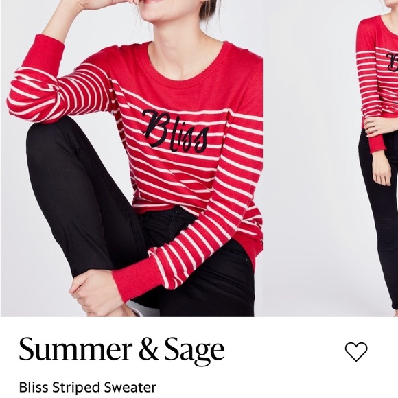 summer & sage Sweaters - 🧑🏼‍🎄 SUMMER + SAGE 🎄Crew Neck Sweater, Red/White Striped, size L